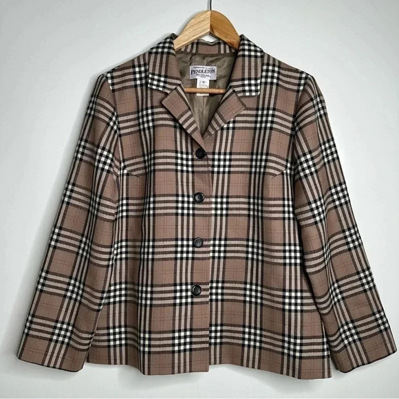 Pendleton Women’s Plaid Lightweight 100% Virgin Wool Button Front Blazer 12 P